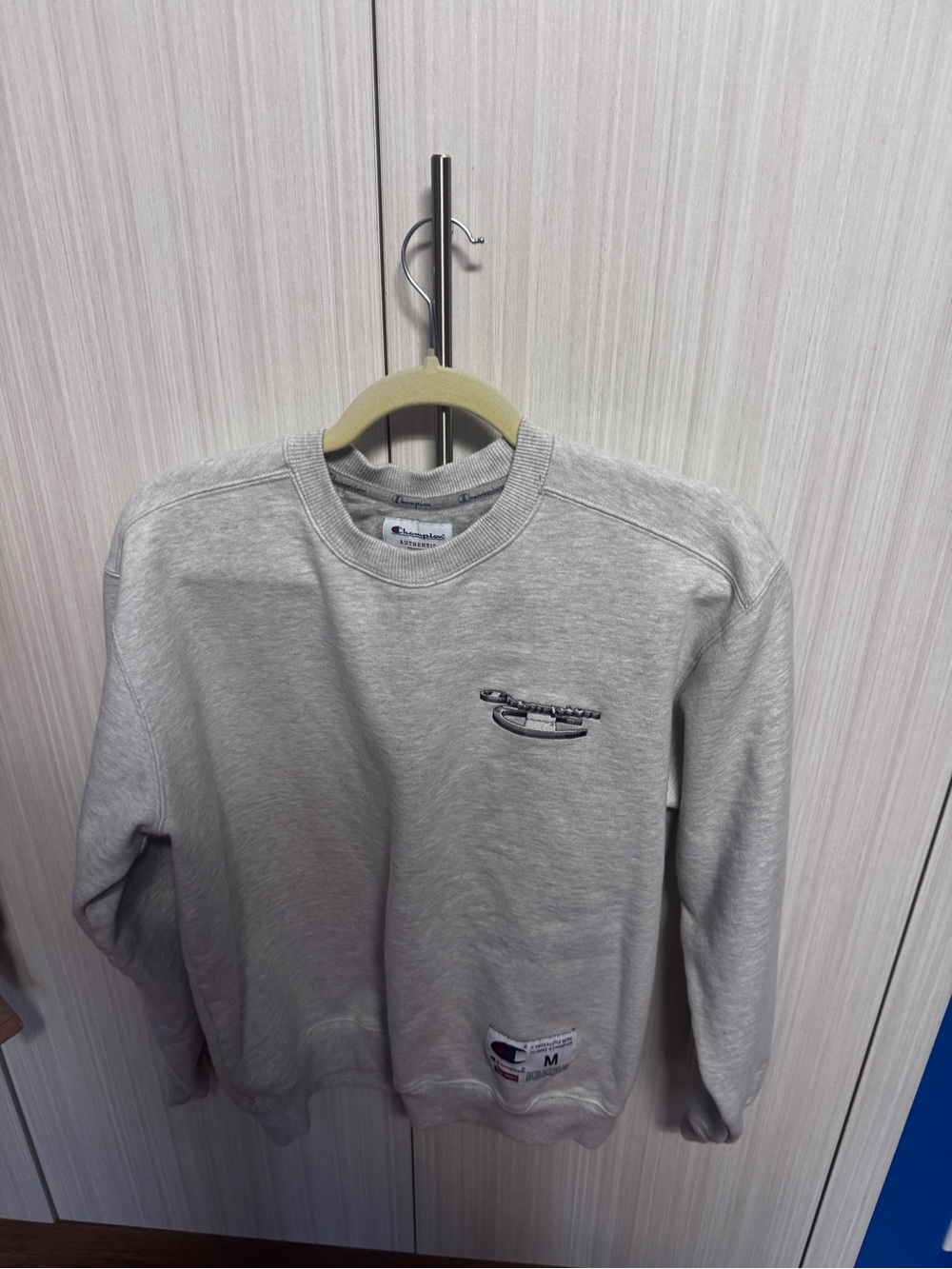 Supreme/Champion Light Gray Crewneck Sweatshirt with Small Logo